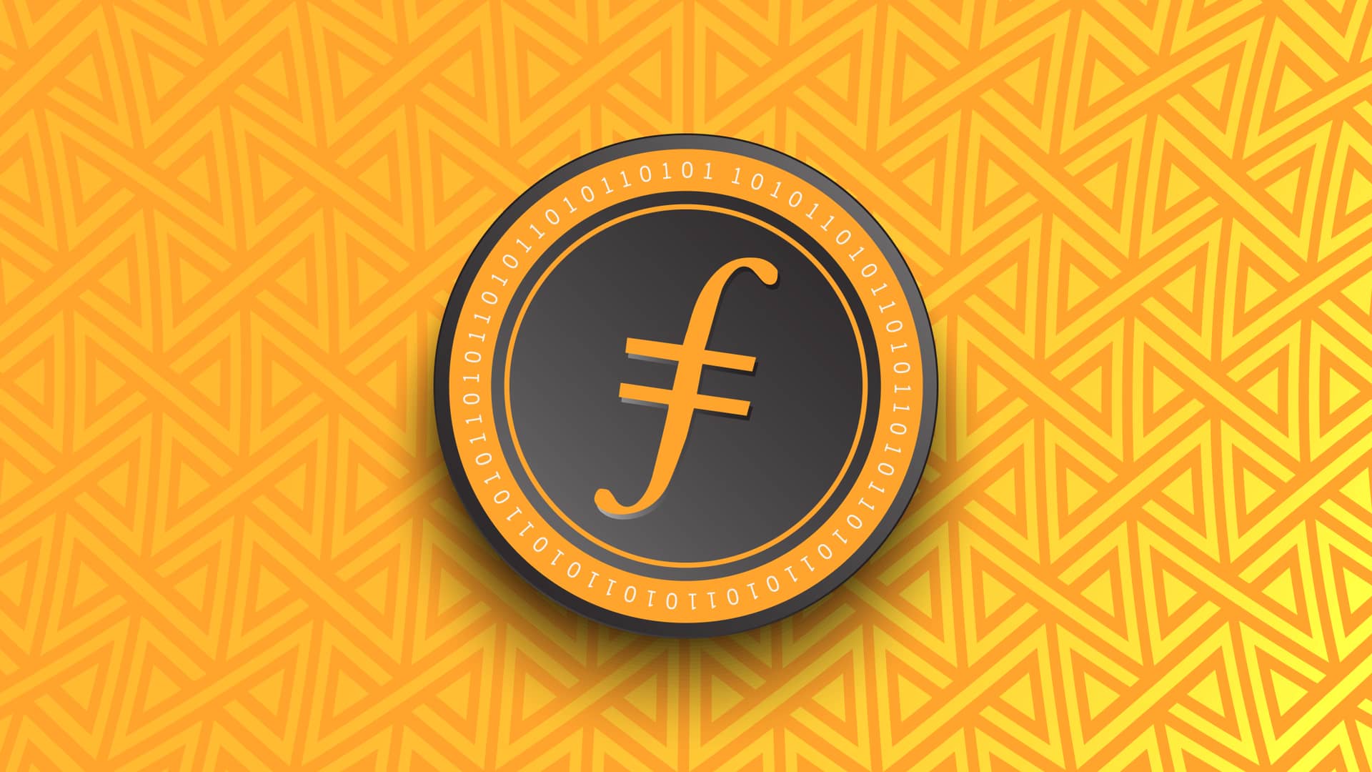 similacion de moneda de la criptomoneda filecoin sobre un fondo digital amarillo